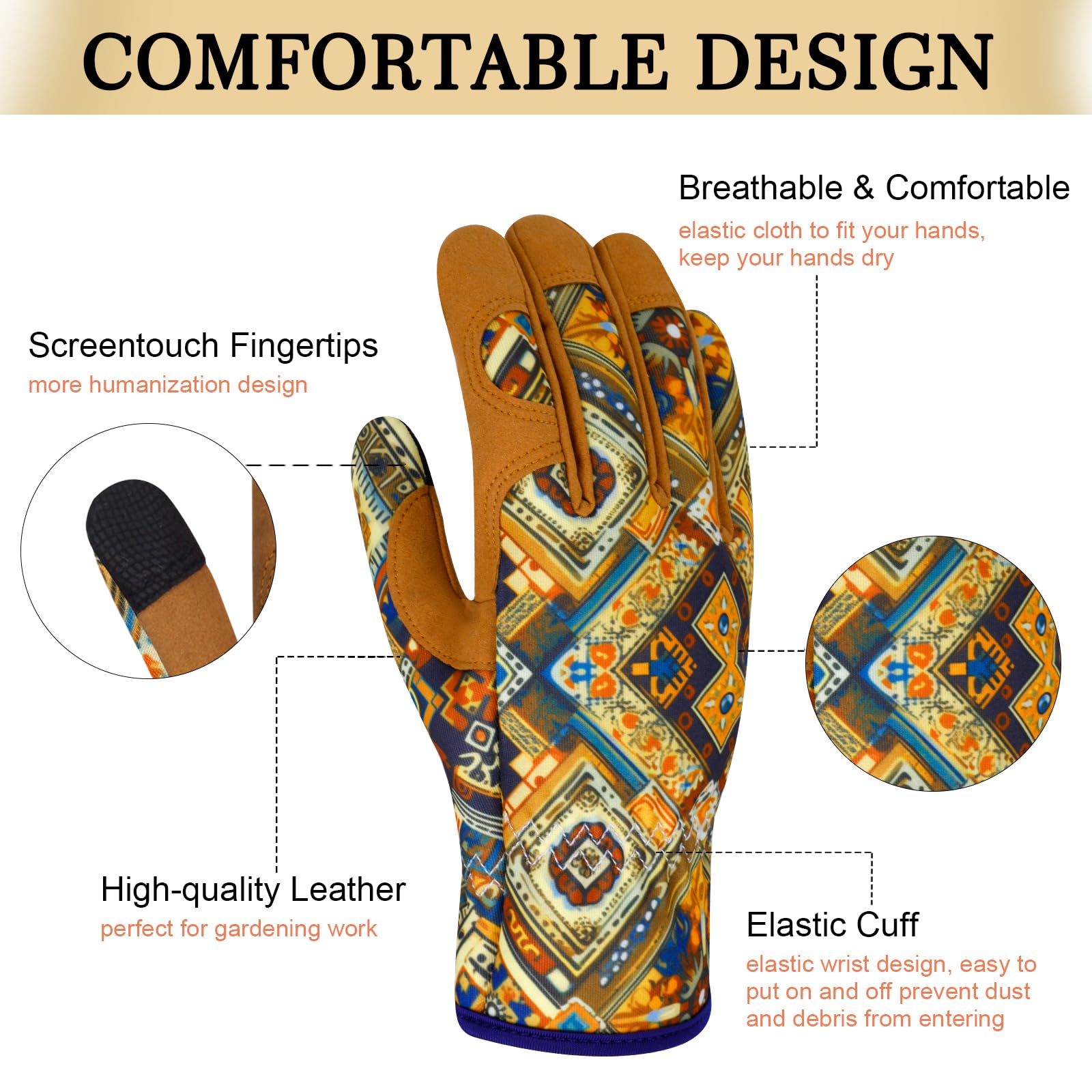 Gants de Jardin en Cuir pour Femmes Gants de Jardin Résistant à L'épingle Écran Tactile Gants de Travail Cadeaux, M