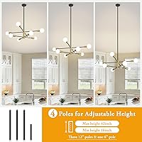Vista 4 de BesLowe Candelabro Sputnik moderno de 31 pulgadas, 8 luces, lámparas de araña de mediados de siglo, color negro y dorado, lámpara colgante de techo