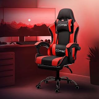 ML-Design Silla Gaming Negro y Rojo Ergonómica con Función de Masaje para Oficina Asiento Racing Gamer con Reposabrazos, Reposacabezas, Cojín Lumbar y Reposapiés para Escritorio PU Imitación Cuero