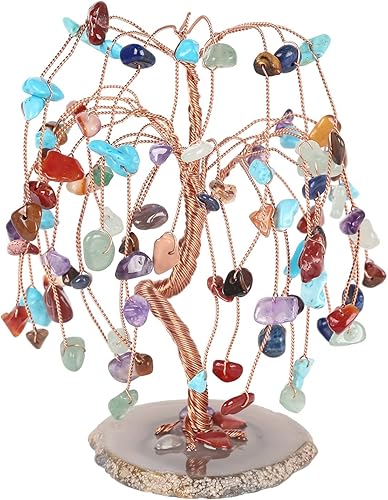 Samtree Árbol bonsái de 7 chkara sobre base de geoda de ágata natural árbol de la vida de cristal Fengshui para riqueza y suerte piedras mixtas