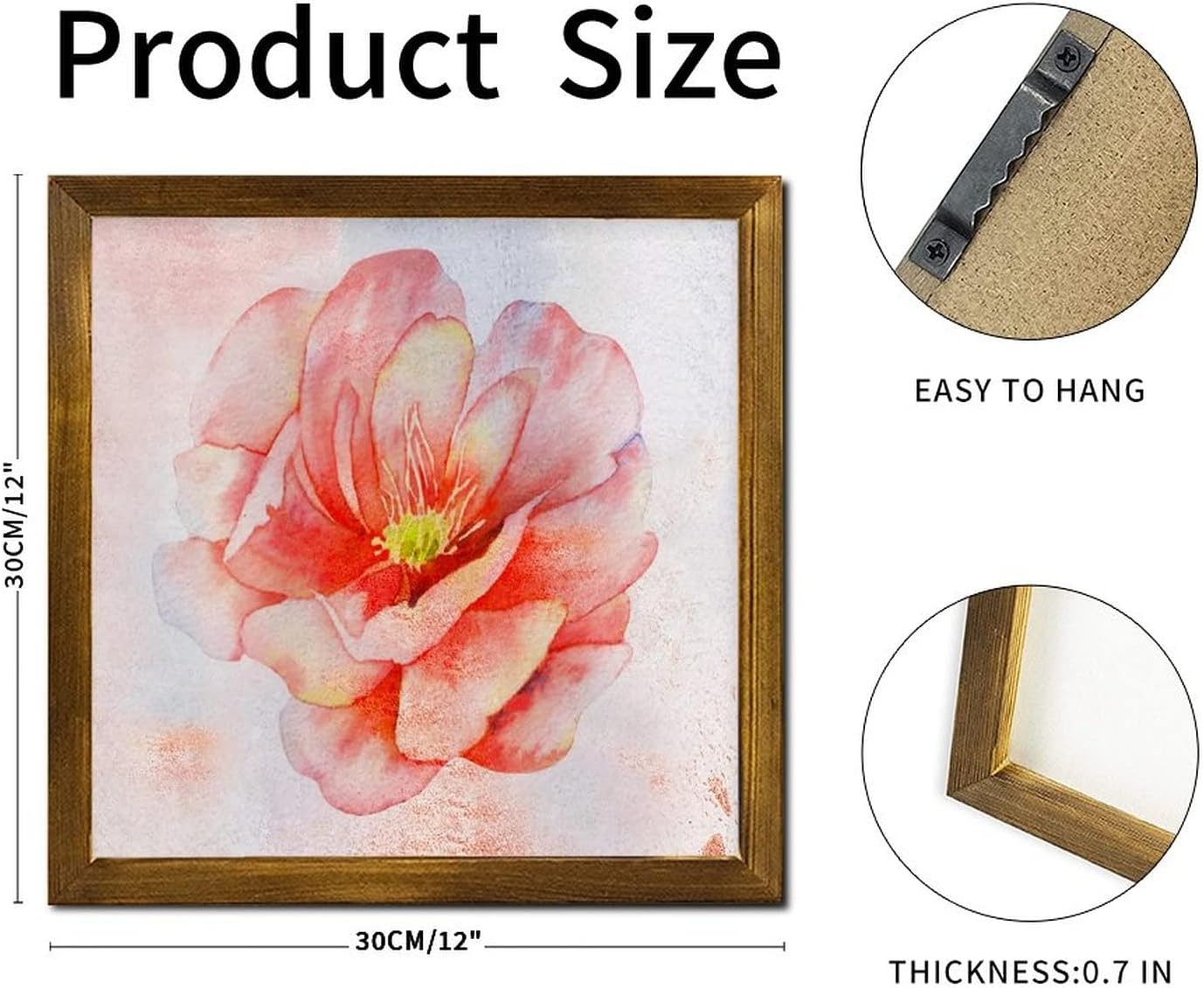 Retro Orange Hibiscus Flower Framed Wooden Signs Vintage Watercolor Floral Painting Wood Plaque Farmhouse Garden Floral Home Wall Decoration for Home Family Living Room Bedroom 12x12 inch