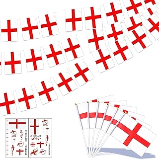 St George Bunting Flags 10m 20pcs Large Square Flags 22x30cm with 6 Hand...