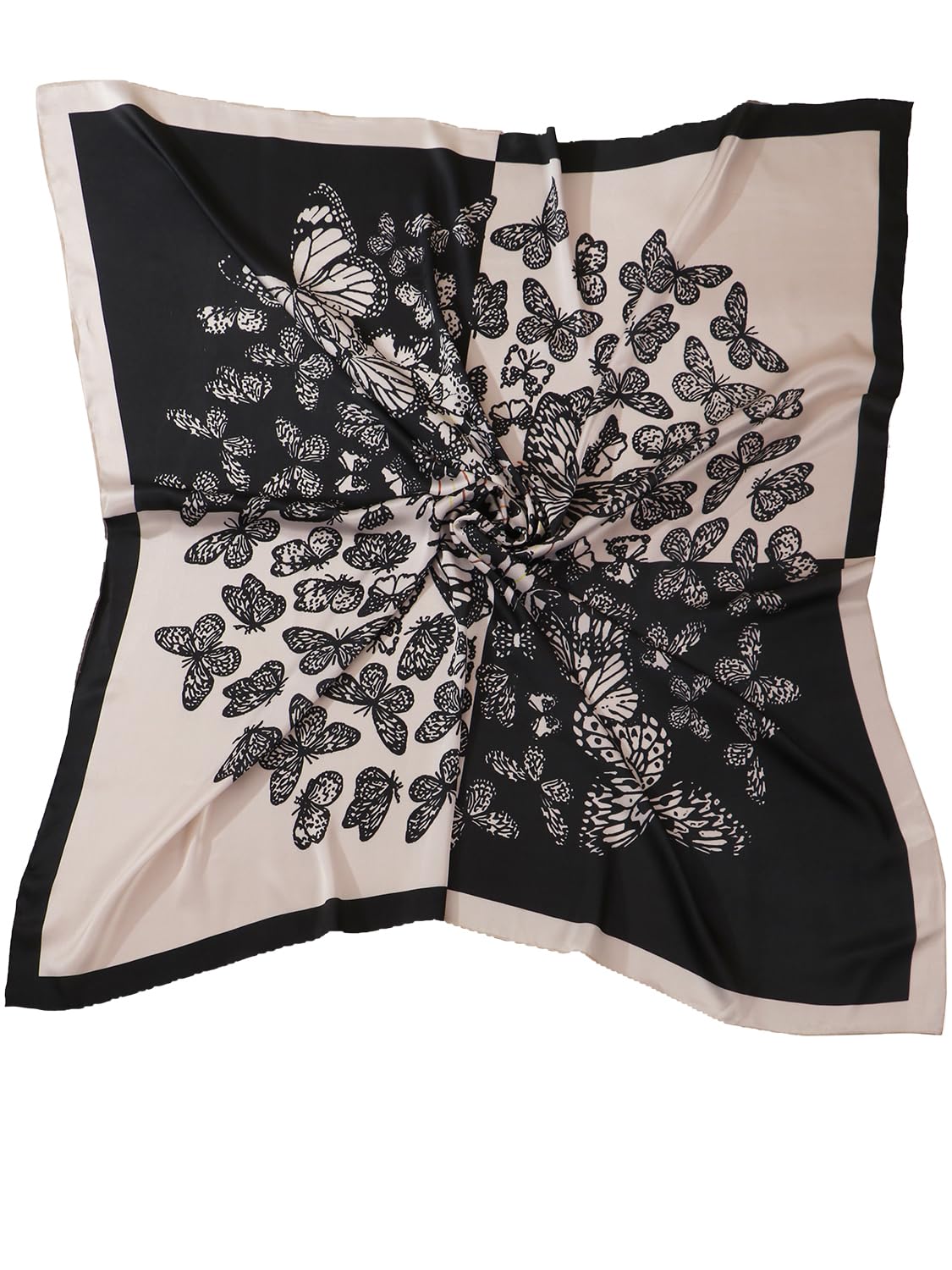 leeza storeWomen's Black Beige Polyester Satin Silk Square Butterfly Pattern Digital Printed Scarf || Dupatta || Stole || Beach Wear || Fashion Accesorries || Bandana || Head Scarf || Hair Wrap
