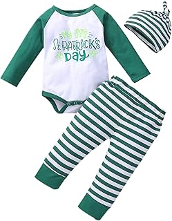 Arestory Baby,Clothing,Baby Girls 0-24m,Bodysuits & One-Pieces,Bodysuits My 1ST St.Patrick's Day Outfits Baby Boys Girls Letter Print Rompers+Four-Leaf Clover Stripe Trousers+Hat Outfits Newborn Infant Kids 4Pcs Set Shamrock Irish National Day Green Pyjama Sets