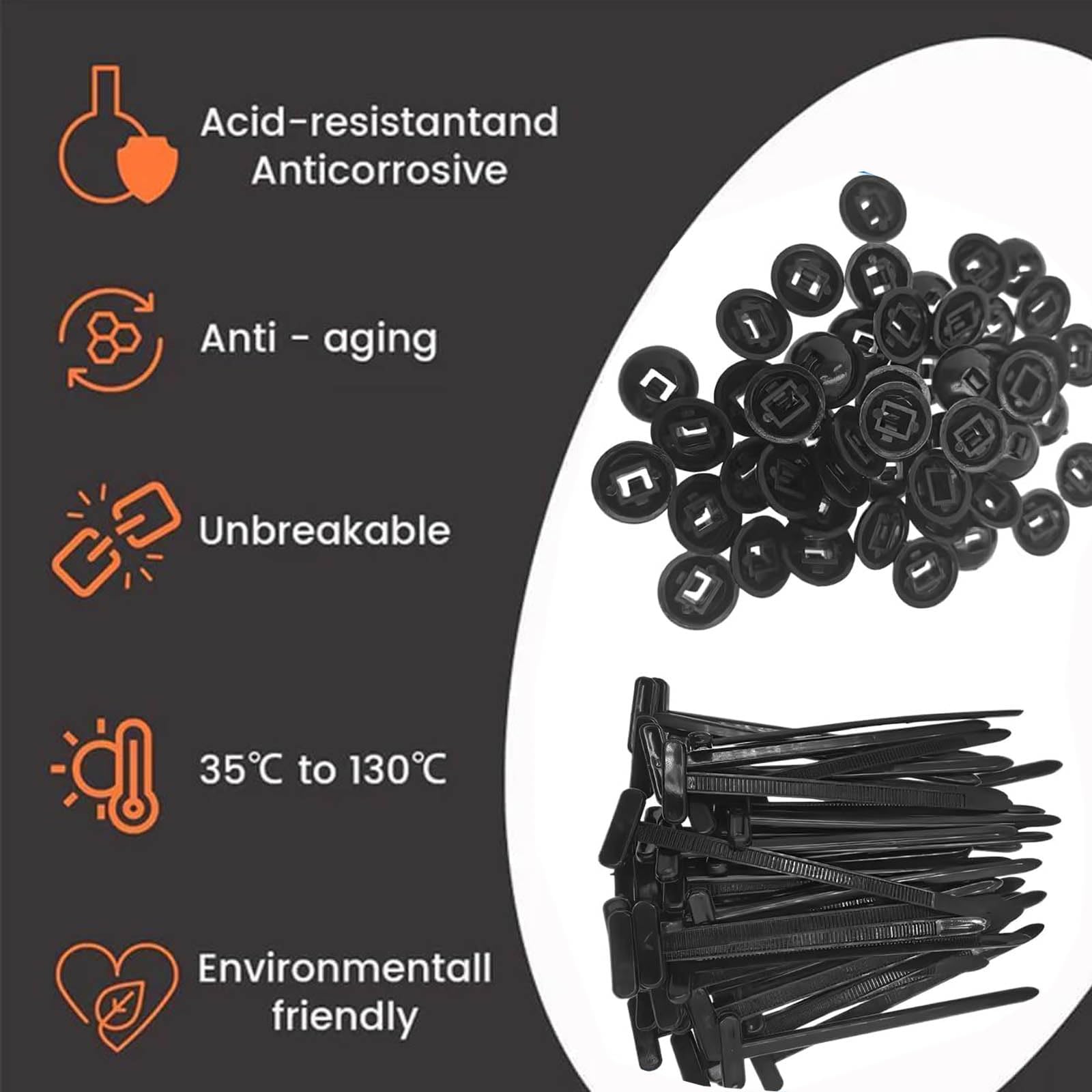 100PCS Nylon Universal Cable Tie Buckle, Automotive Zipper Clips, Heavy Duty Self-Locking Nylon Zip Ties Holder - Image 3