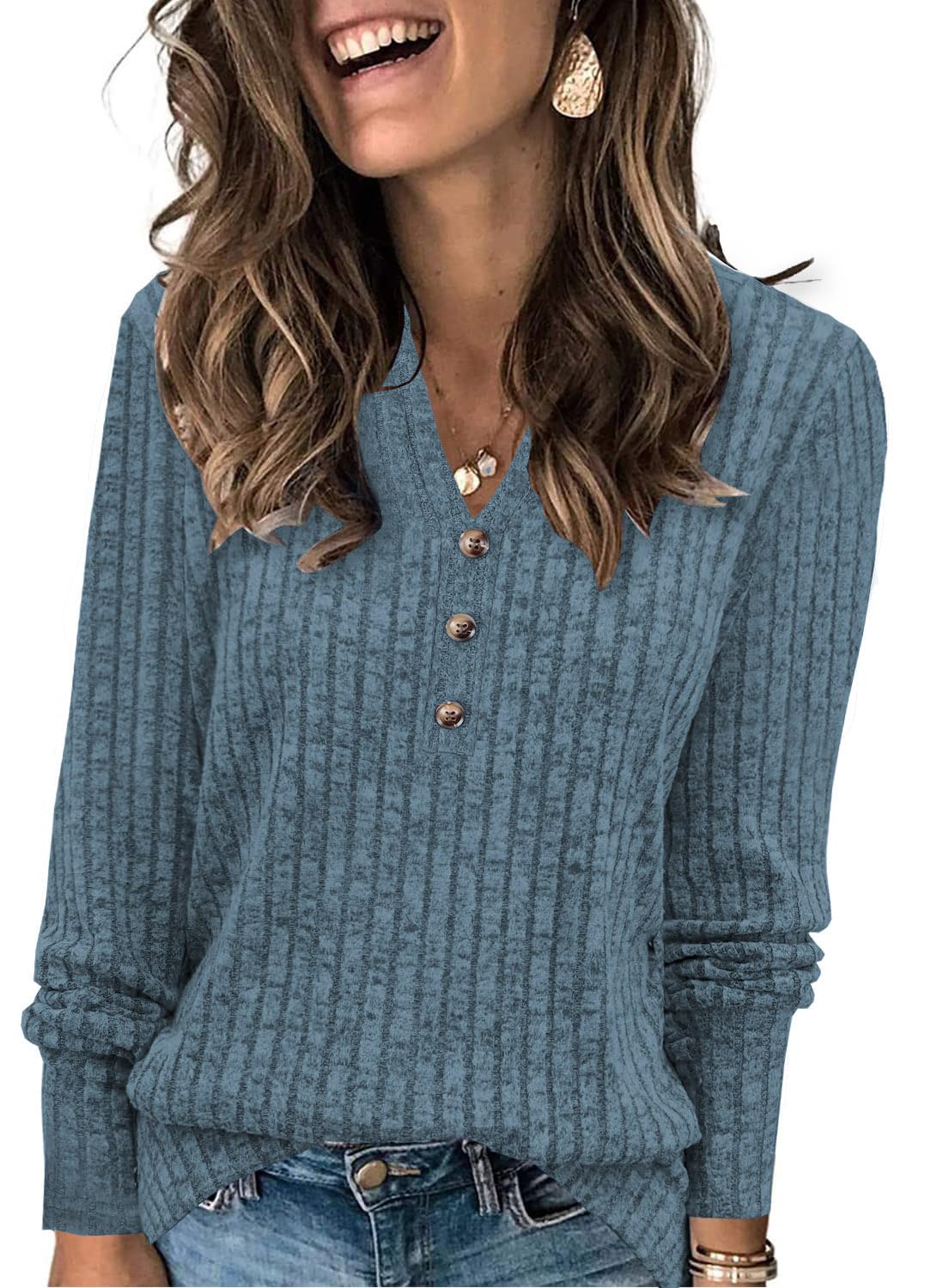 Sweaters for Women Fashion Long Sleeve Tops Pullover V Neck Casual Loose Sweatshirt