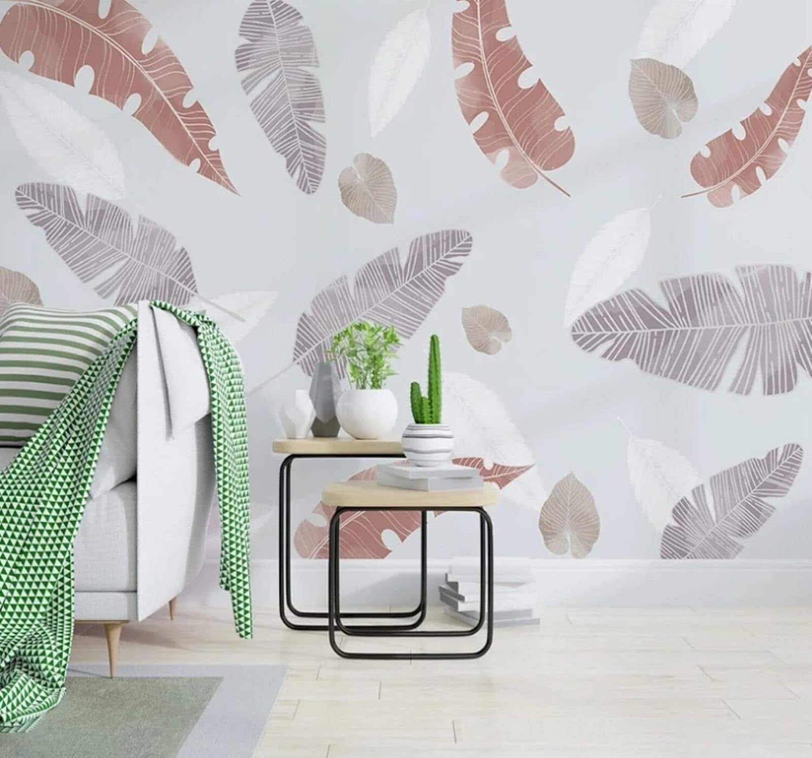 XLMING Minimalist Elegant Hand Drawn Tropical Leaves 3D Wallpaper Luxury Silk Study Dining Feature Sofa Grey Bedroom Living Room Tv Decorative Wall-200cm×140cm