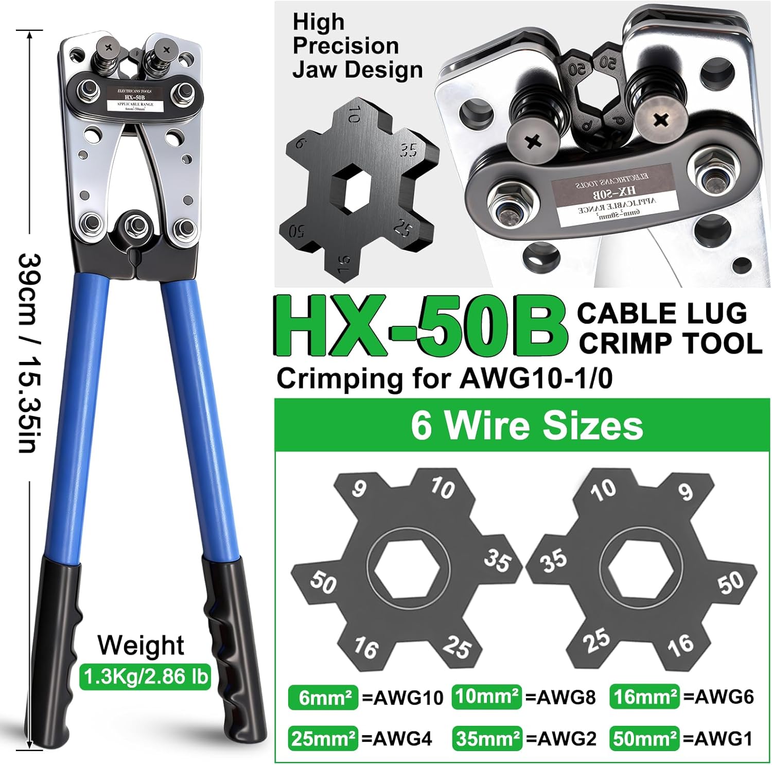 Twidec/Battery Cable Lug Crimping Tool Kit With 230PCS Battery Cable Ends AWG 8 6 4 2 1 1/0 Heavy Duty Copper Lugs Copper Cable Wire Lugs,Battery Cable Crimping Tool for AWG 10-1/0 with Cable Cutter