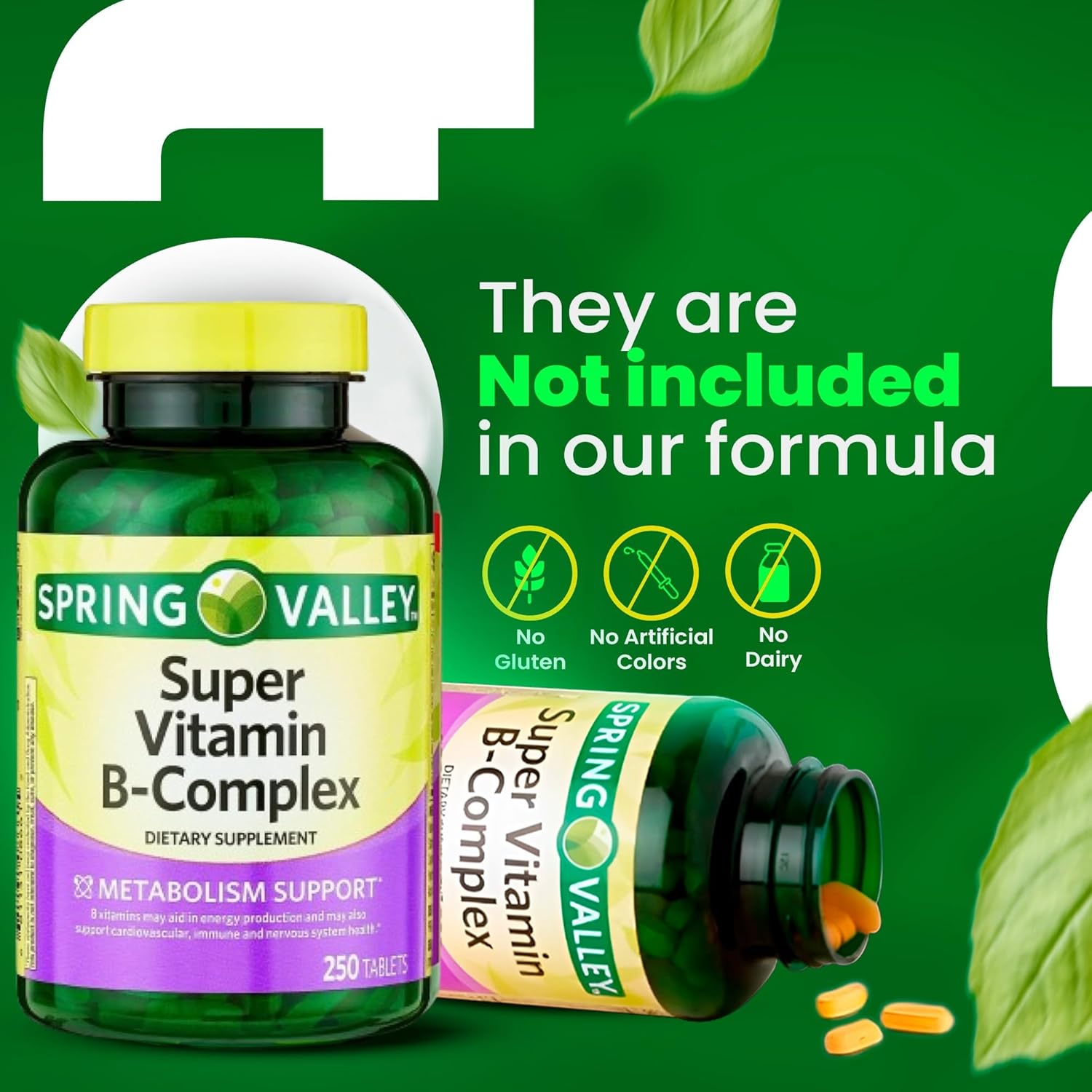 Super Vitamin B-Complex Tablets 250 + Spring Super Vitamin B-Complex Tablets Dietary Supplementt Bundle Exclusive Better Ligth&Spring Guide