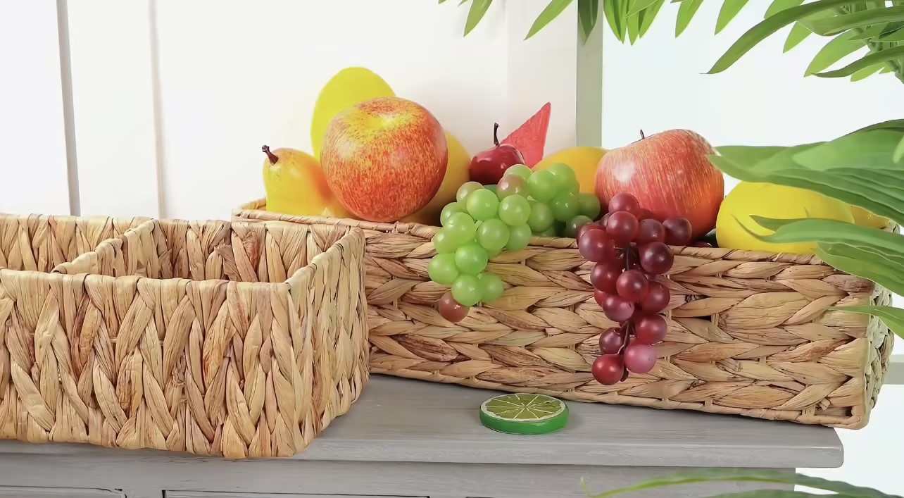 Cesta De Mimbre Con Tapa 33x13x10 Cm - 3 Compartimentos, Para Organizar Escritorio, Snacks, Juguetes O Baño