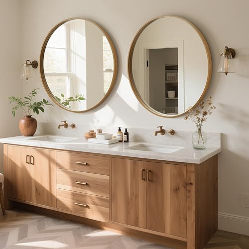 Miniatura 19 de WallBeyond Espejo redondo de madera de 24 pulgadas, espejo de pared circular para baño, espejo de pared redondo para decoración de pared, tocador