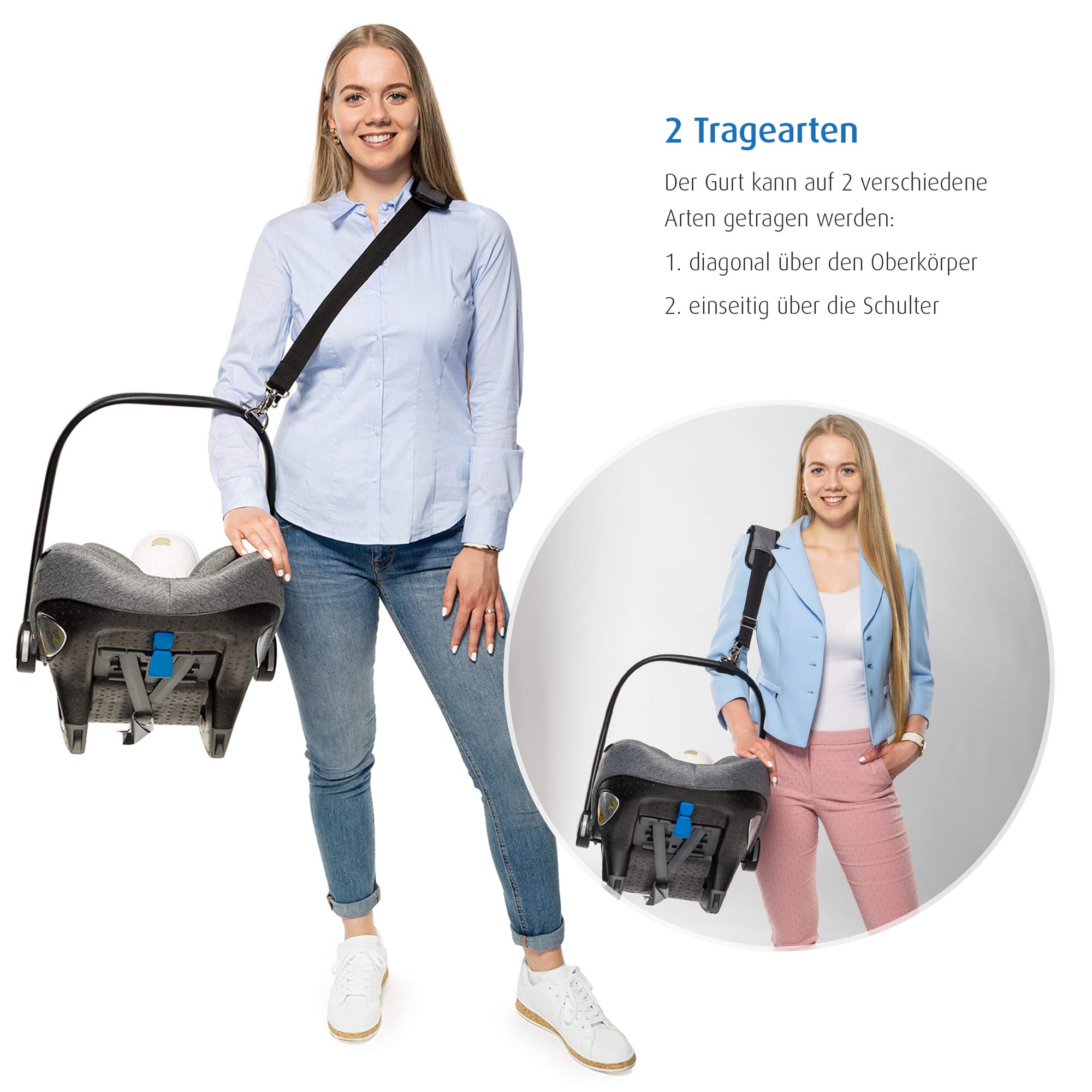 reer 85021 Clip&Go Carry Tragegurt für Baby-Schalen, universell, ergonomisch, Schwarz