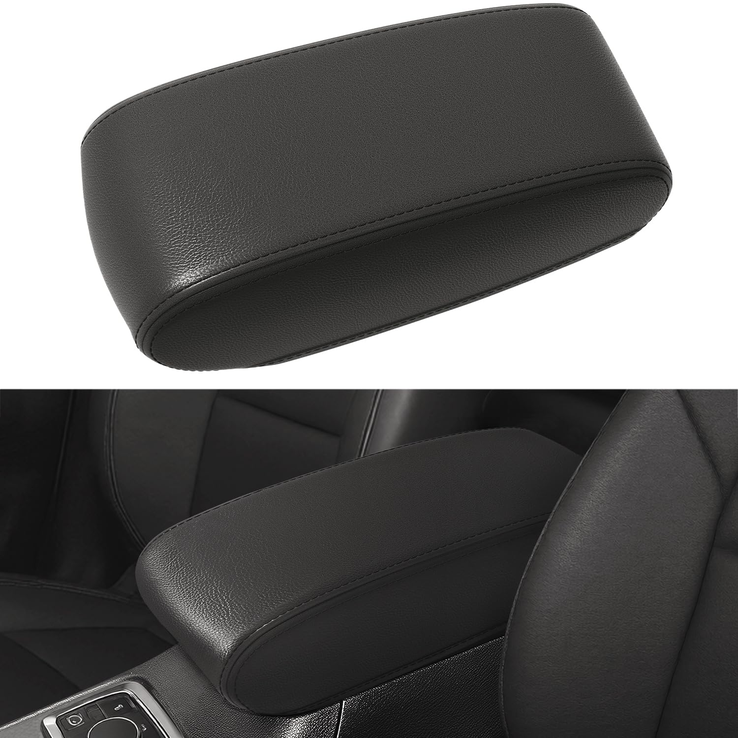 Center Console Cover Compatible with Jeep Grand Cherokee 2011-2021 Accessories, Premium Leather Armrest Cover Pad, Car Middle Console Lid Cover (Black)