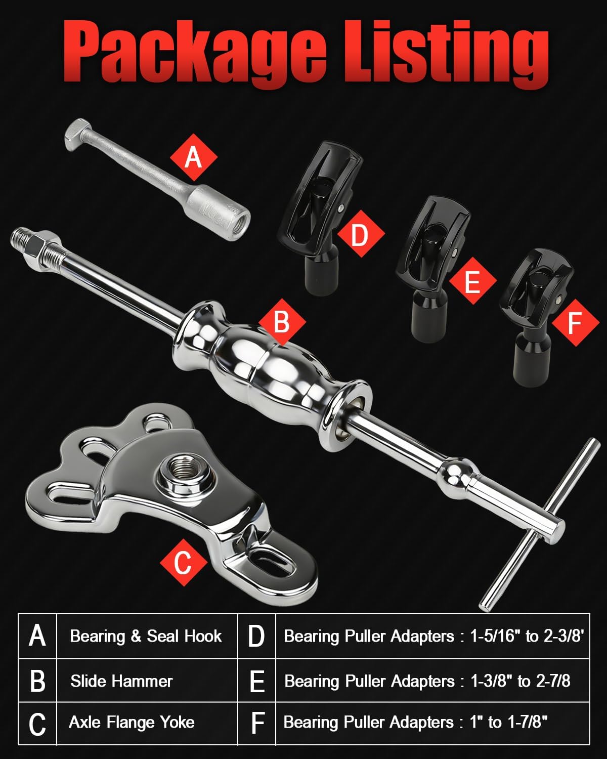 8 Piece Slide Hammer Puller and Rear Axle Bearing Removal Tool, Axle Seal and Bearing Remover Set with Slide Hammer Yoke and 3 Rear Axle Puller Adapters