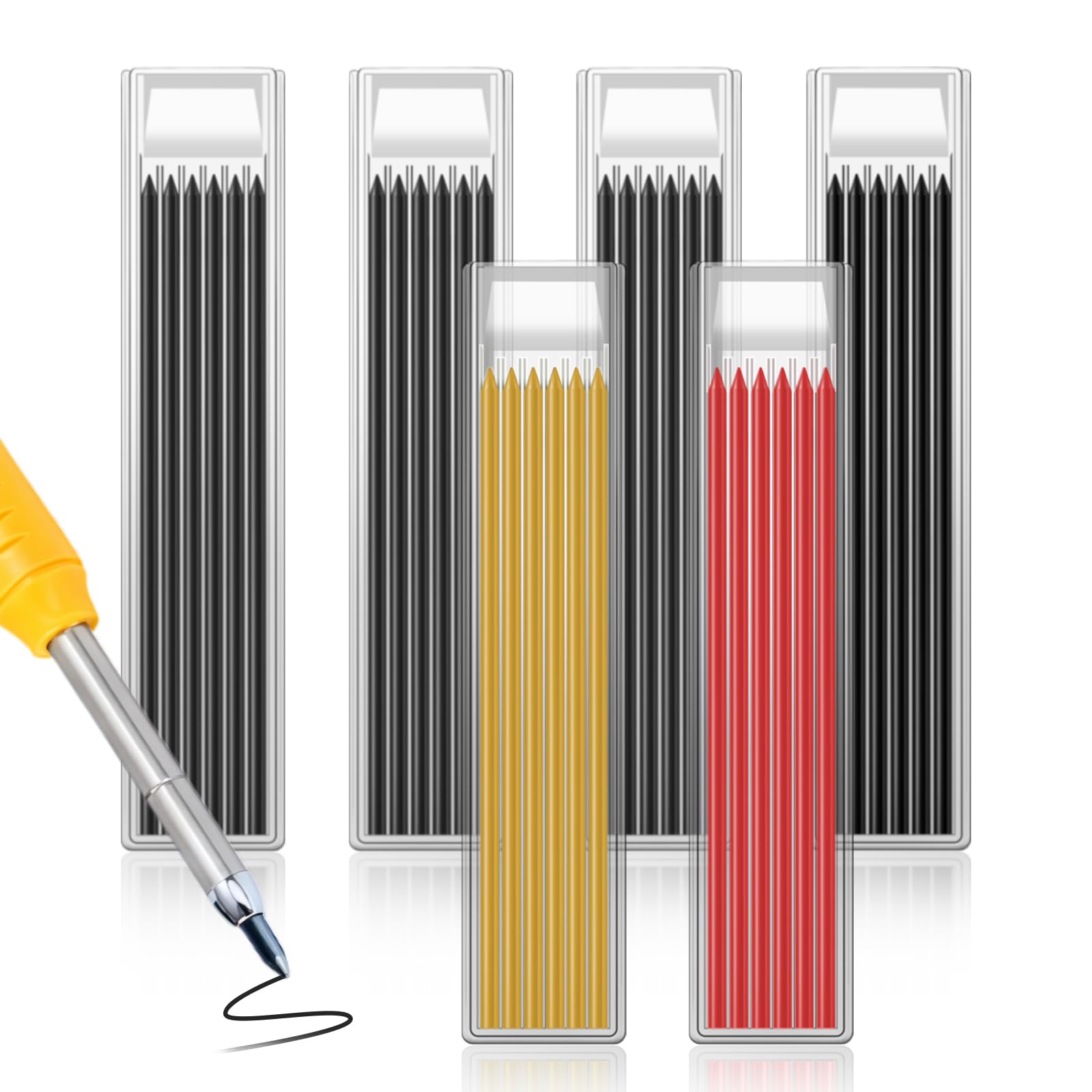 Ershyi 36Pcs Pencil Refill, Compatible with Tracer/Pica Pencil, 2.8mm Break Resistant 3-Color Waterproof Carpenters Pencil Lead Refills, Professional Deep Hole Marker for Woodworking & Construction