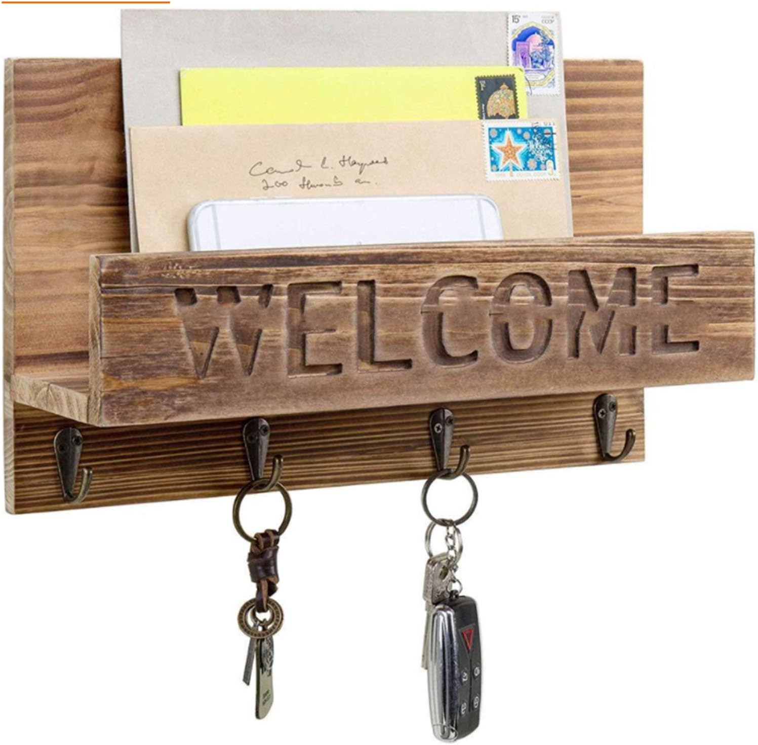 Mail Sorter Organizer Wood Key Holder Organizer Wall for