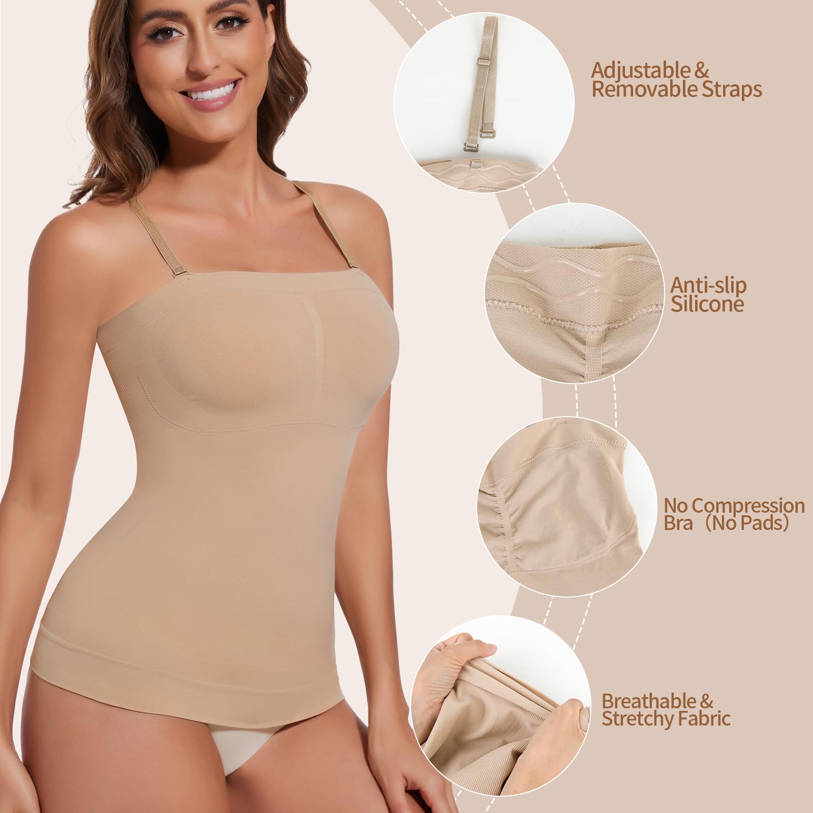 Joyshaper Damski podkoszulek bez ramiączek, wyszczuplający brzuch, koszulka modelująca sylwetkę