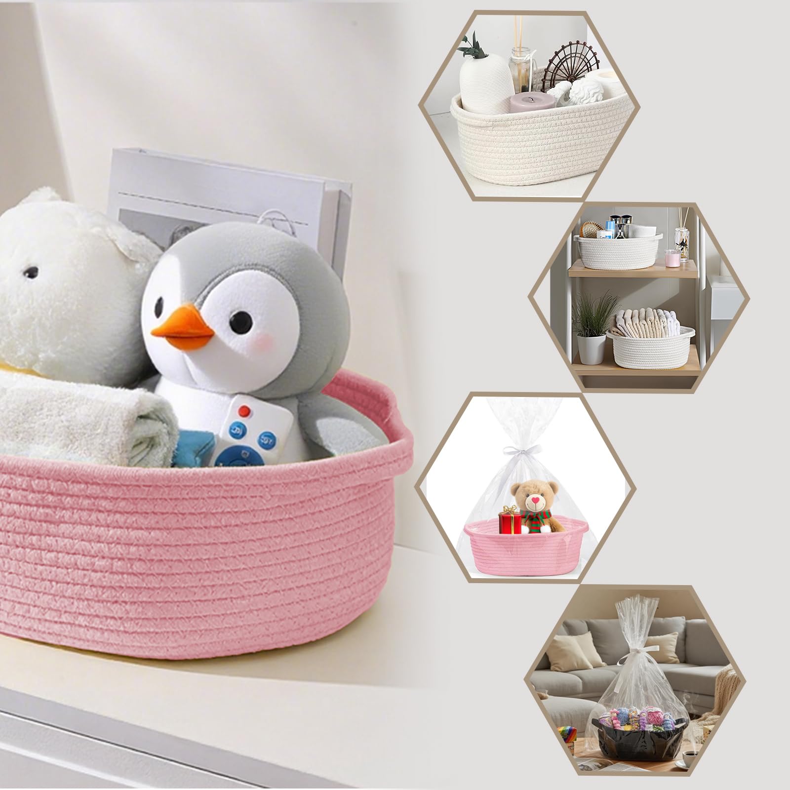 Panier Cadeau, Lot de 1 Paniers Cadeaux, 30 x 20 x 12 cm Panier Cadeau Vide, Vide à Garnir, Tressé Avec Sacs Cadeaux et Rubans, pour Diverses Fêtes, Vacances, Mariage, Cadeau de Fête (Rose)