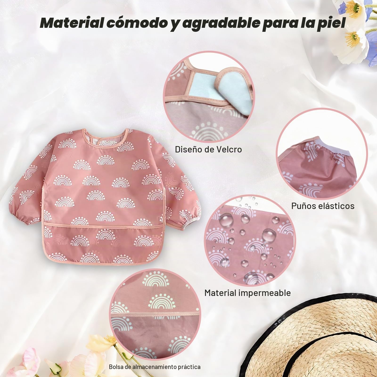 Babero Con Mangas Impermeable, 5PCS Babero Con Mangas, Babetes Bebe Lavables Para 3-30 Meses