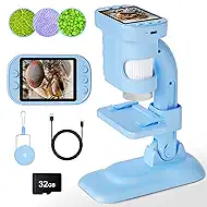 Kids Microscope - Mini Handheld Microscope for Kids, Portable Pocket Digital Toys for Girls Boys Birthday (Blue)