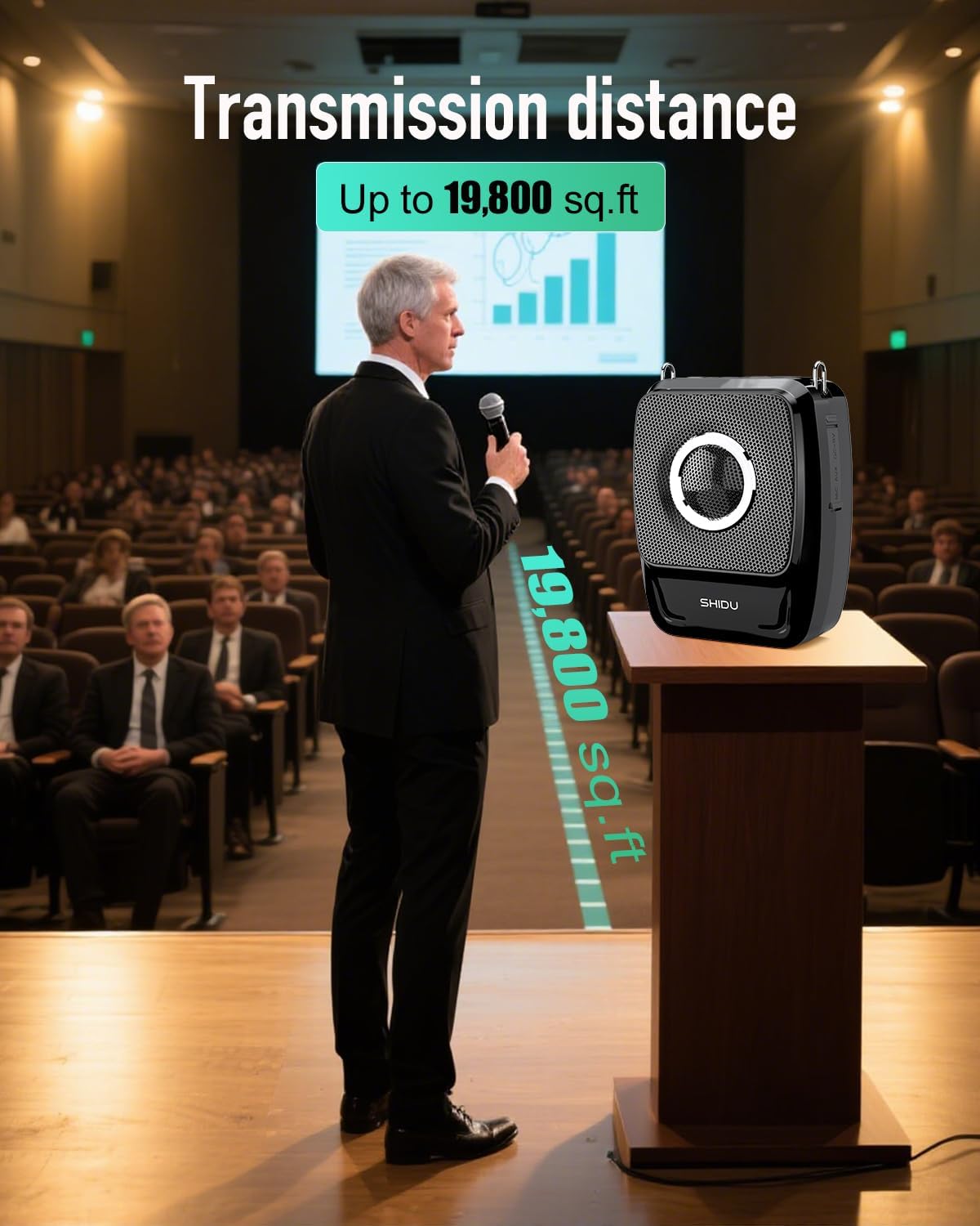 SHIDU 35W Voice Amplifier with Wireless Microphone (Handheld & Headset),Bluetooth Portable Megaphone for Teachers, Tour Guides, Public Speaking,5200mAh, DSP Sound Chip,Classroom, Outdoor, Meetings - Image 6