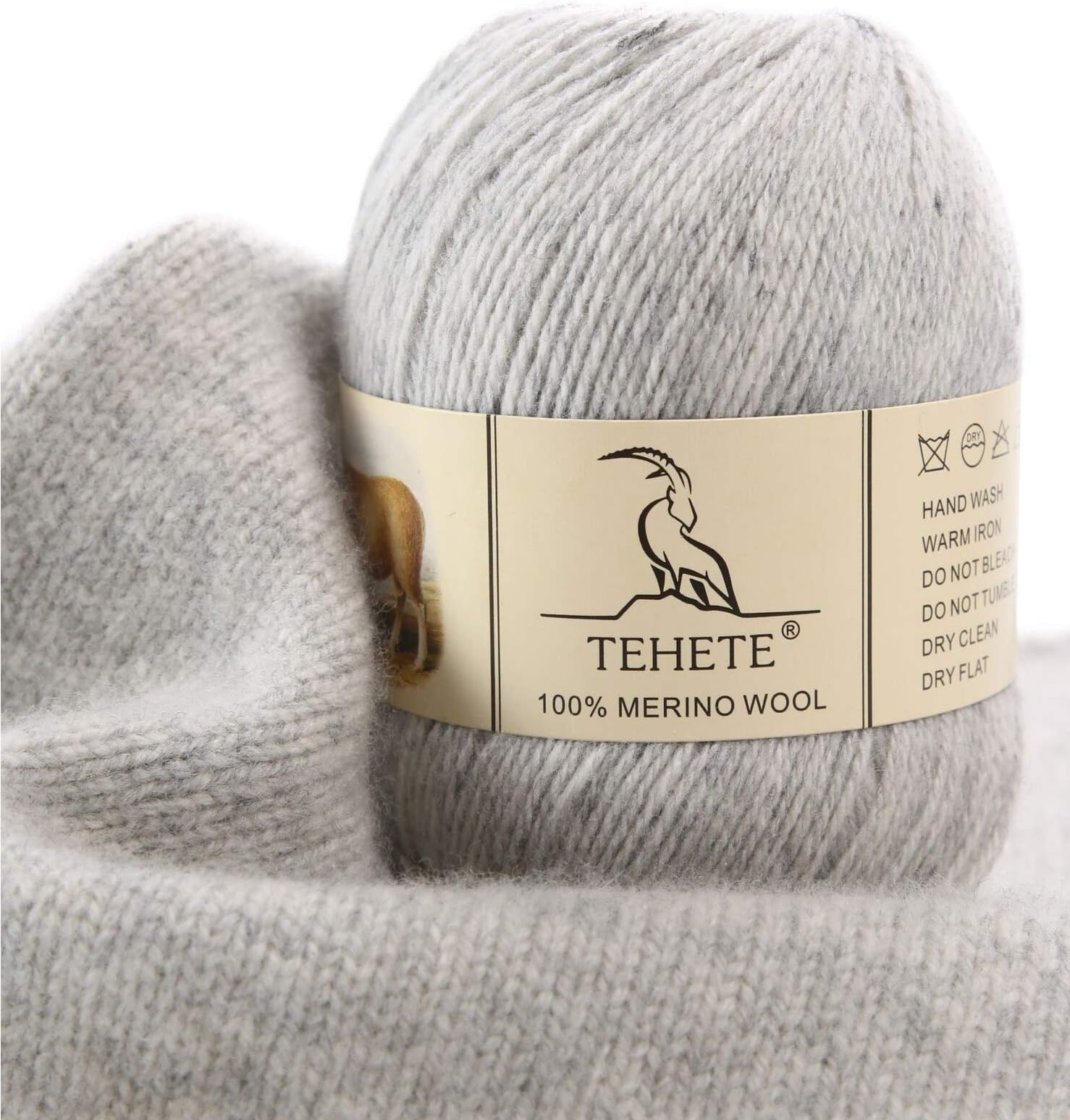TEHETE 100%メリノウール編み糸 3層 ラグジュアリー 暖かい ソフト 軽量 かぎ針編み糸 MRN100EU-LightGrey