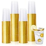 Vplus 150 Pack 12 OZ Reusable Gold Rimmed Clear Plastic Cups, Disposable Heavy Duty Plastic Cups Perfect for Party Christmas Wedding