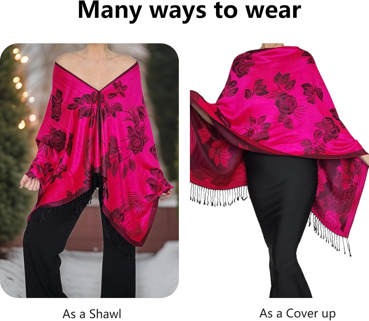Reversible Paisley Pashmina Shawl Wrap for Women Rave Scarf Vintage Jacquard Scarves Soft All Seasons - Image 5
