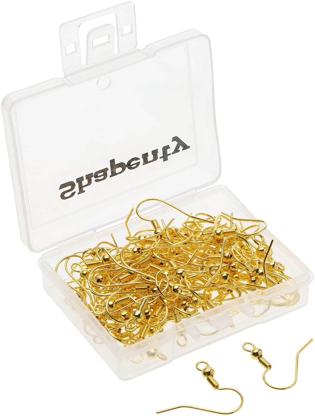 Surgical Brass Ball Coil Fish Earring Hooks Clasp Hypo-allergenic Ear Wire Bead Connector Hooks with Large Loop for DIY Jewelry Finding Making, 100PCS/50Pairs (Gold)