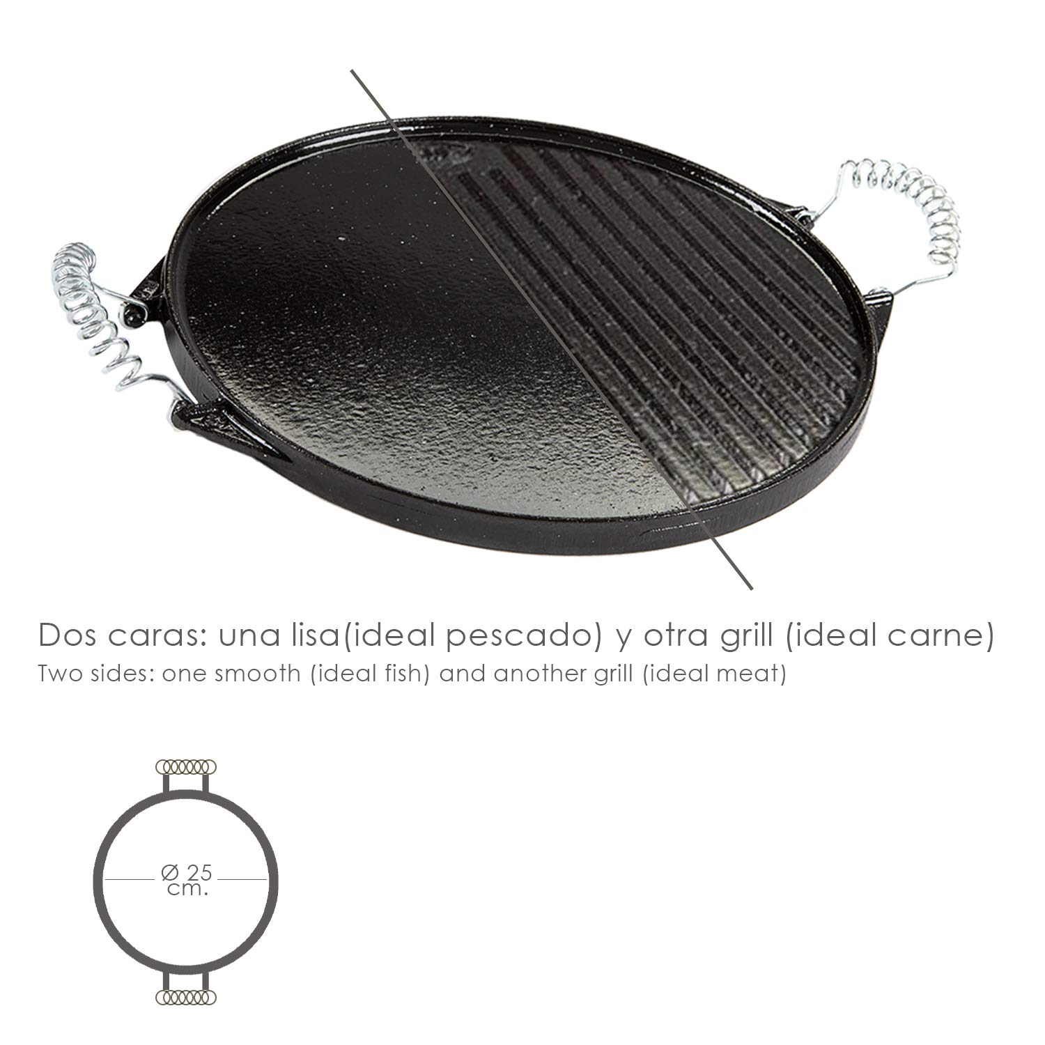 Guison - Plancha De Hierro Fundido Esmaltada - Tamaño : 25 Cm