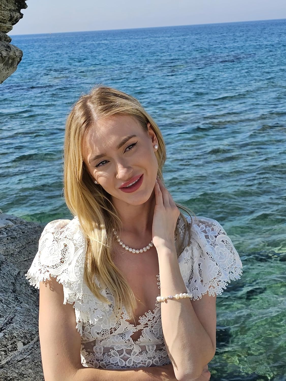 Japanese Pearls Pierre Lorren SOLID Silver 925 Lusterous AAA Grade Natural Freshwater Pearl Jewelry SET Baroque HANDMADE Silk strung for her Birthday (Natural Freshwater Pearl Necklace Bracelet) - Image 2