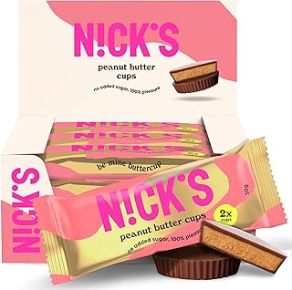 NICKS Peanut Butter Cups, Low Carb Erdnussbutter-Pralinen mit Schokolade und Erdnusscreme ohne Zuckerzusatz, 1,8 Net carbs, 1,1g Zucker pro Becher, Keto Snack, glutenfrei, ohne Palmöl, 12x30g (2x1)