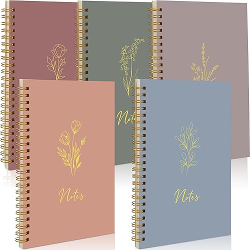 Miniatura 9 de Gueevin Paquete de 5 cuadernos en espiral, estéticos, suministros escolares A5 con rayas anchas, 160 páginas/80 hojas, lindo cuaderno para trabajo,