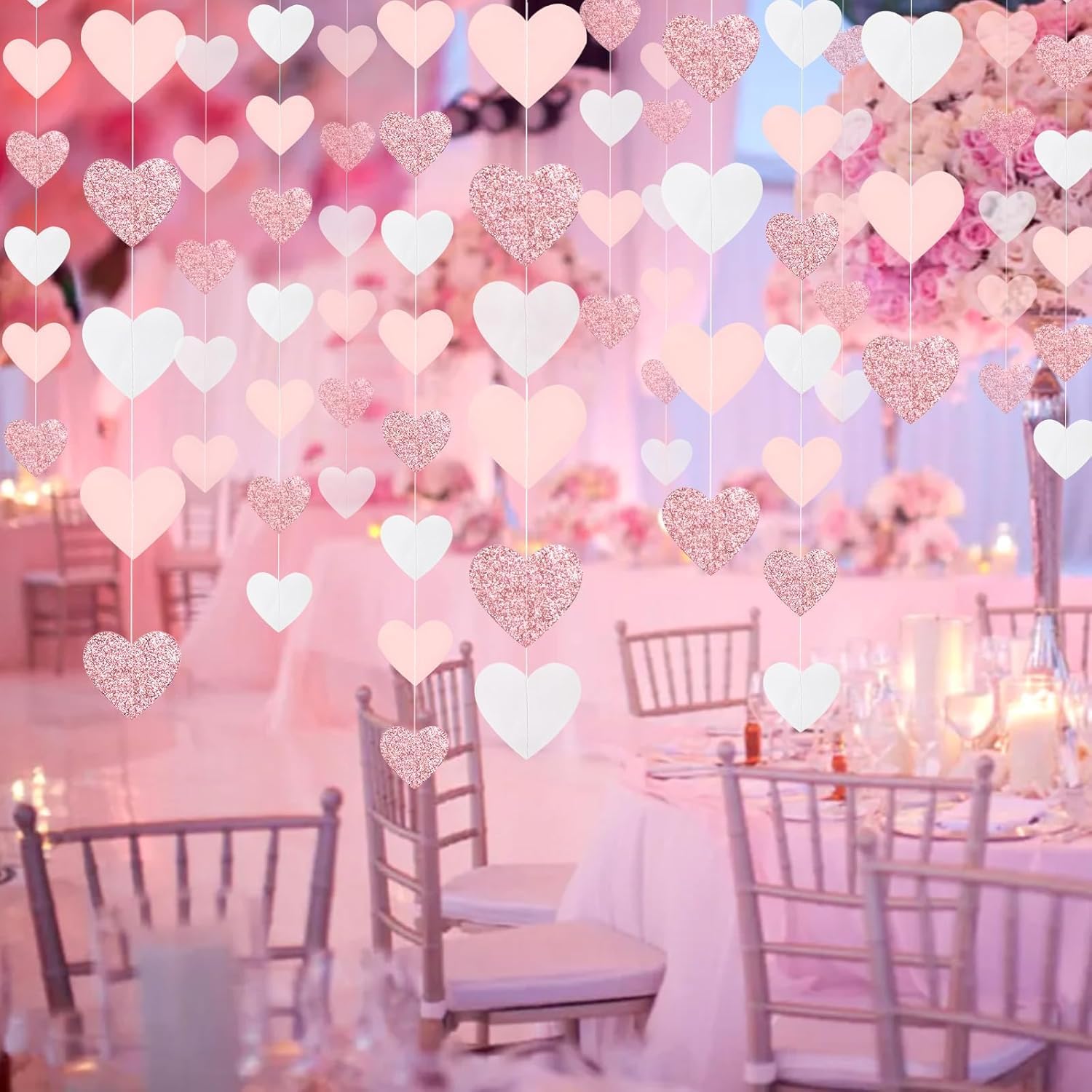 Rose-Gold Pink White Party-Decoration Heart Garland - 39Ft 21st Women Birthday Hanging Backdrop Streamers,Graduation Baby Bridal Shower Engagement Wedding Bachelorette Banner Supplies Decor - Image 8