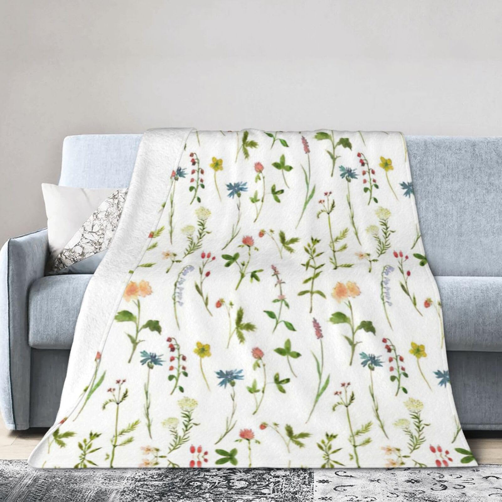 Couverture flanelle imprimé aquarelle pour canapé lit et drap de voyage respirant