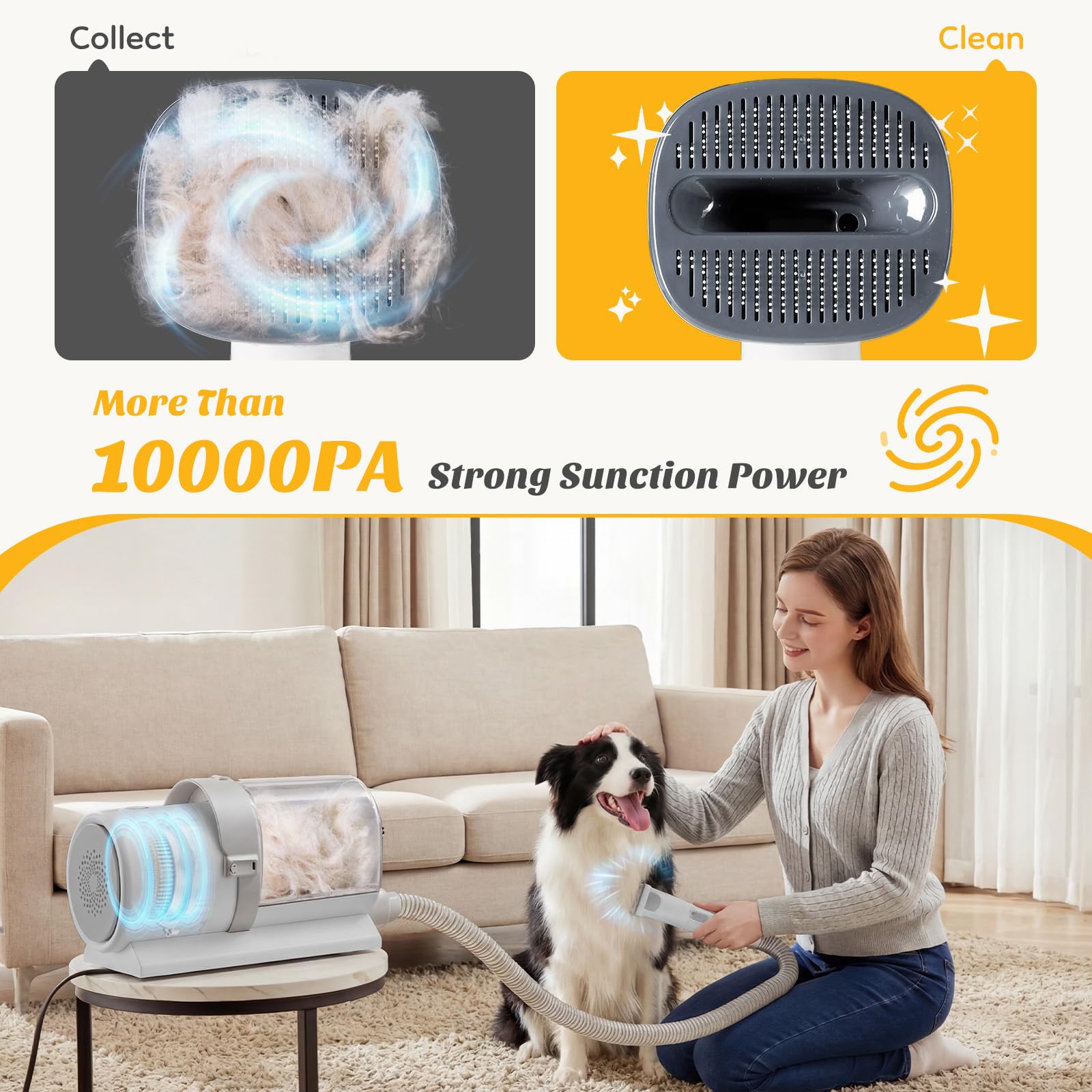 NEWBULIG Kit de aspiradora de aseo para mascotas, taza de polvo de 2.5 L, 3 modos de succión y 5 herramientas de peluquería, cortadora de perros con bajo ruido inalámbrico para gatos, perros y otros