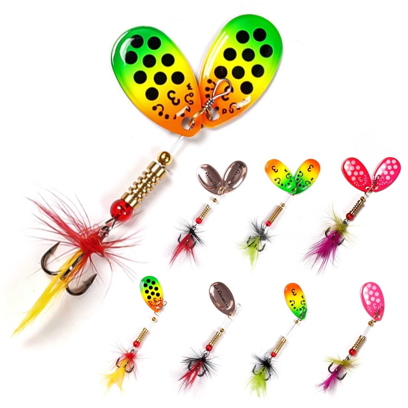 wondersee Fishing Spinners Trout Lures for Rivers Rainbow Trout Baits Pulsating Hackle Tail, Pack of 8