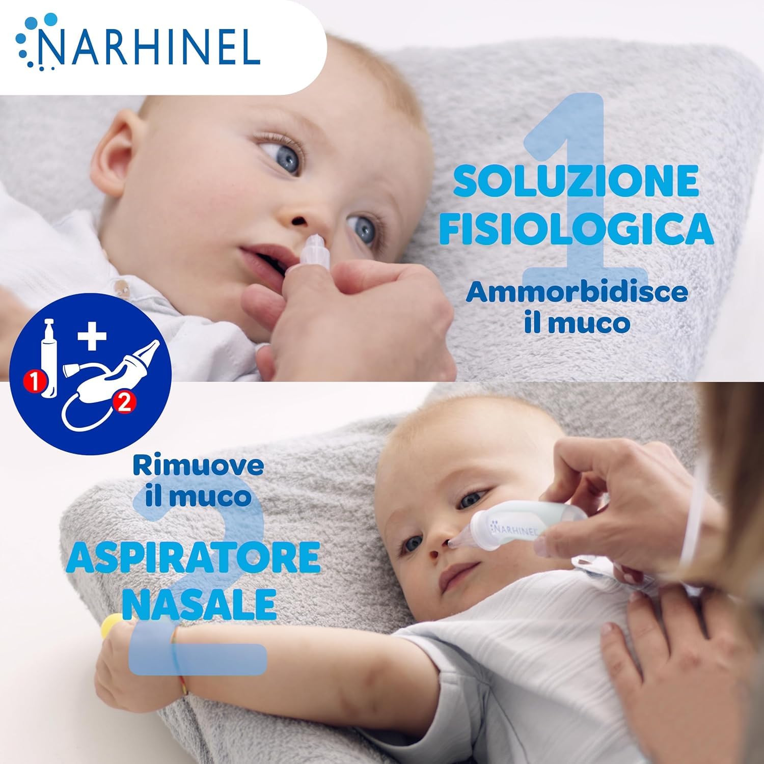 Narhinel Aspiratore Nasale per Neonato e Bambini con 2 Ricambi Soft, Aiuta a Liberare il Naso Chiuso, rimuovendo delicatamente le secrezioni nasali