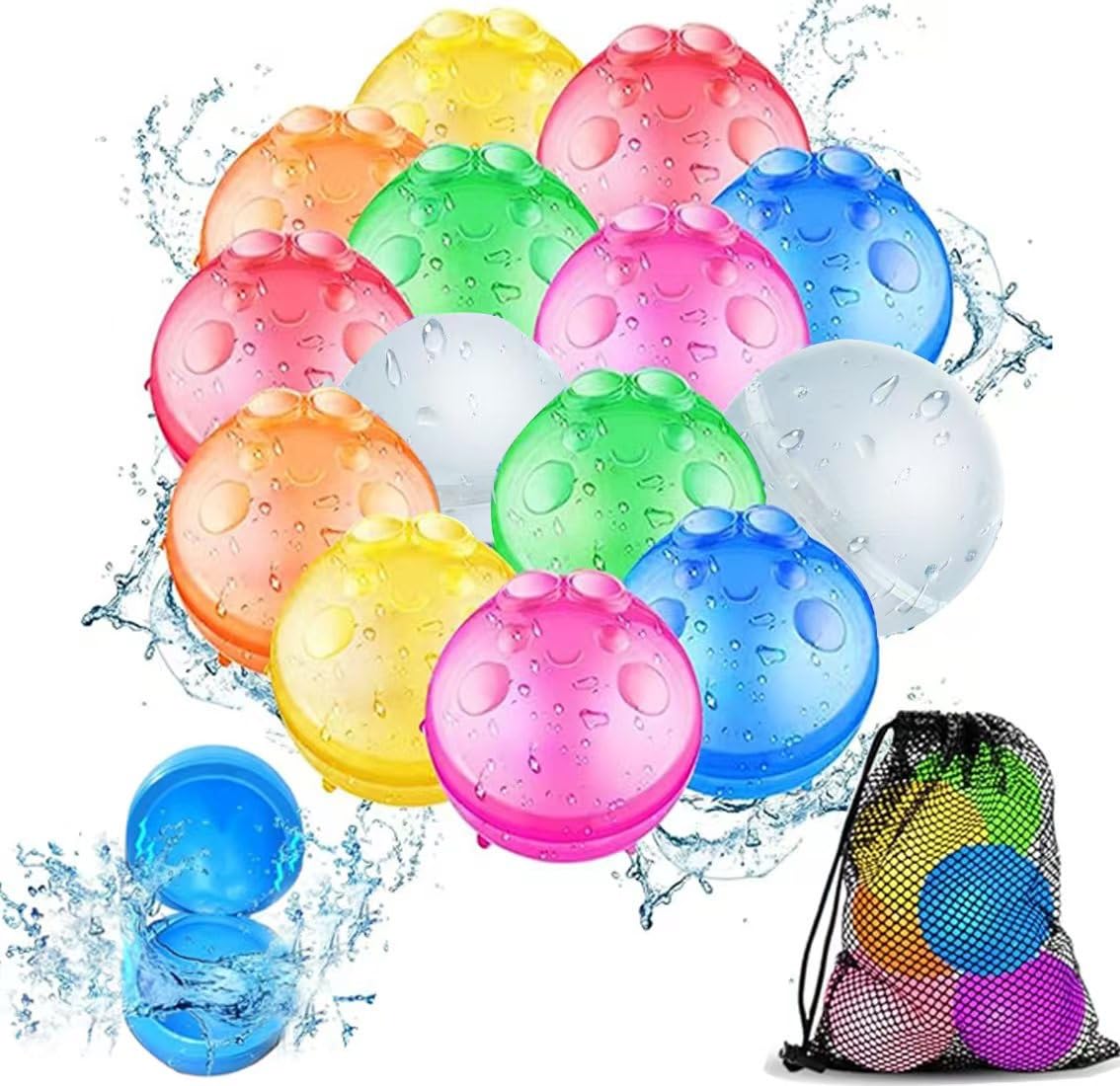 Wasserbomben Wiederverwendbar,12 Stück.Ideal für Pool Familienaktivitäten | Wiederverwendbarer Magnetisch Wasserbomben，6 Farben, hochwertige Silikon-Wasserbomben