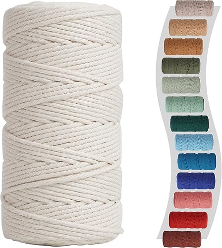 Cordón de macramé de 0.118 in para 220 yardas (656.2 ft), color natural, hilo de algodón de colores, cuerda de colores para bricolaje