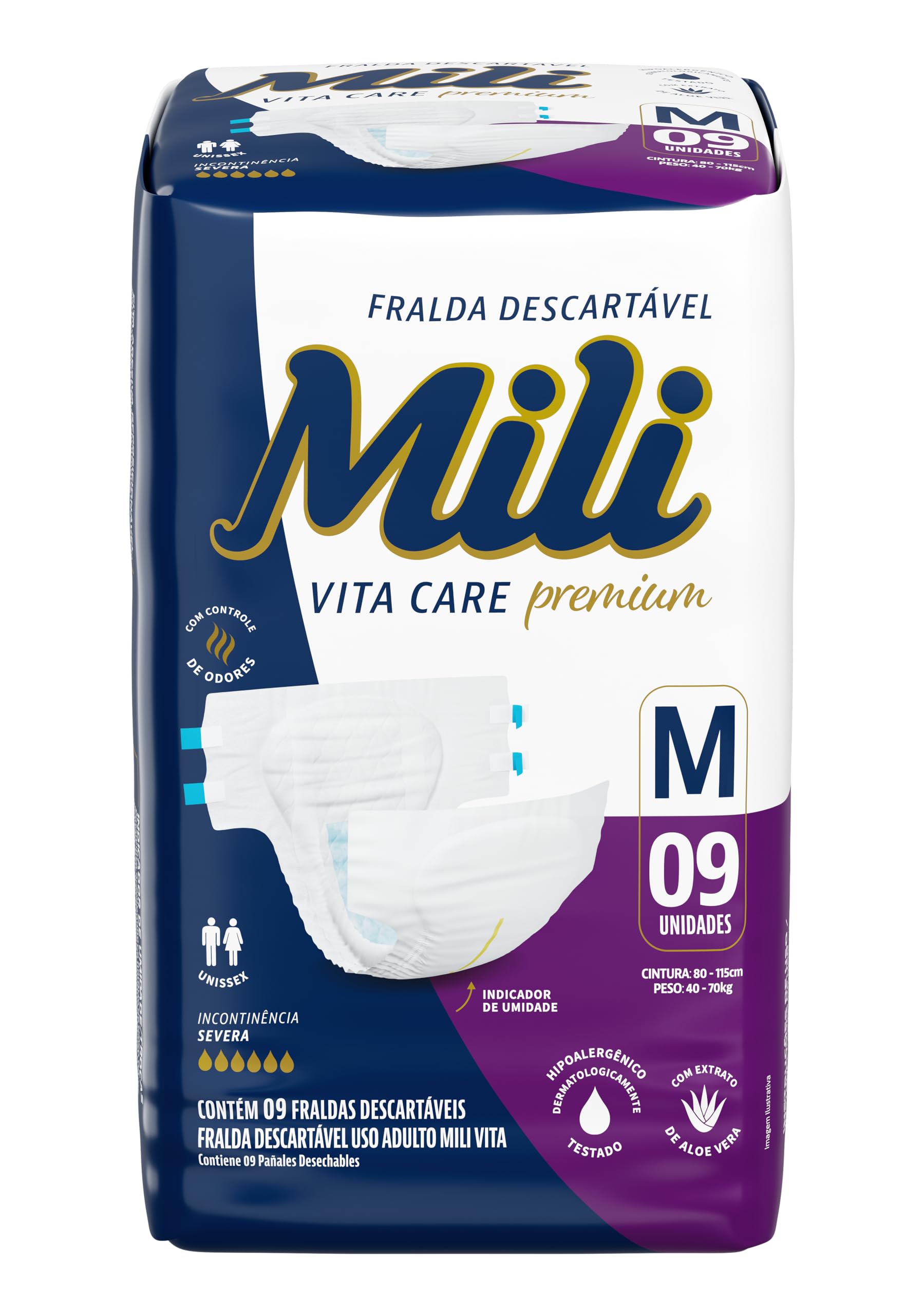 Fralda Adulto Mili VITA M Pacote com 9 unidades
