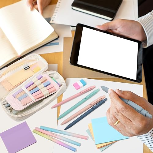 Miniatura 5 de Harloon 40 piezas de suministros escolares estéticos, incluye estuche de gran capacidad, resaltador pastel, bolígrafo de tinta de secado rápido,