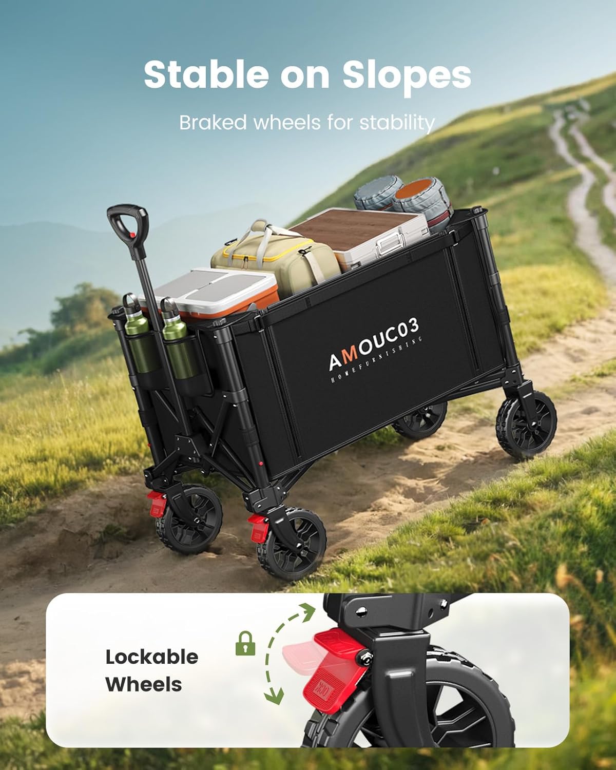 Wagons Carts Foldable, Collapsible Wagon Cart with 220 lbs Max Load and Expandable Storage Space, Heavy-Duty Foldable Wagon Cart with Wheels for Groceries, Shopping, Sport, Beach,Garden and Camping