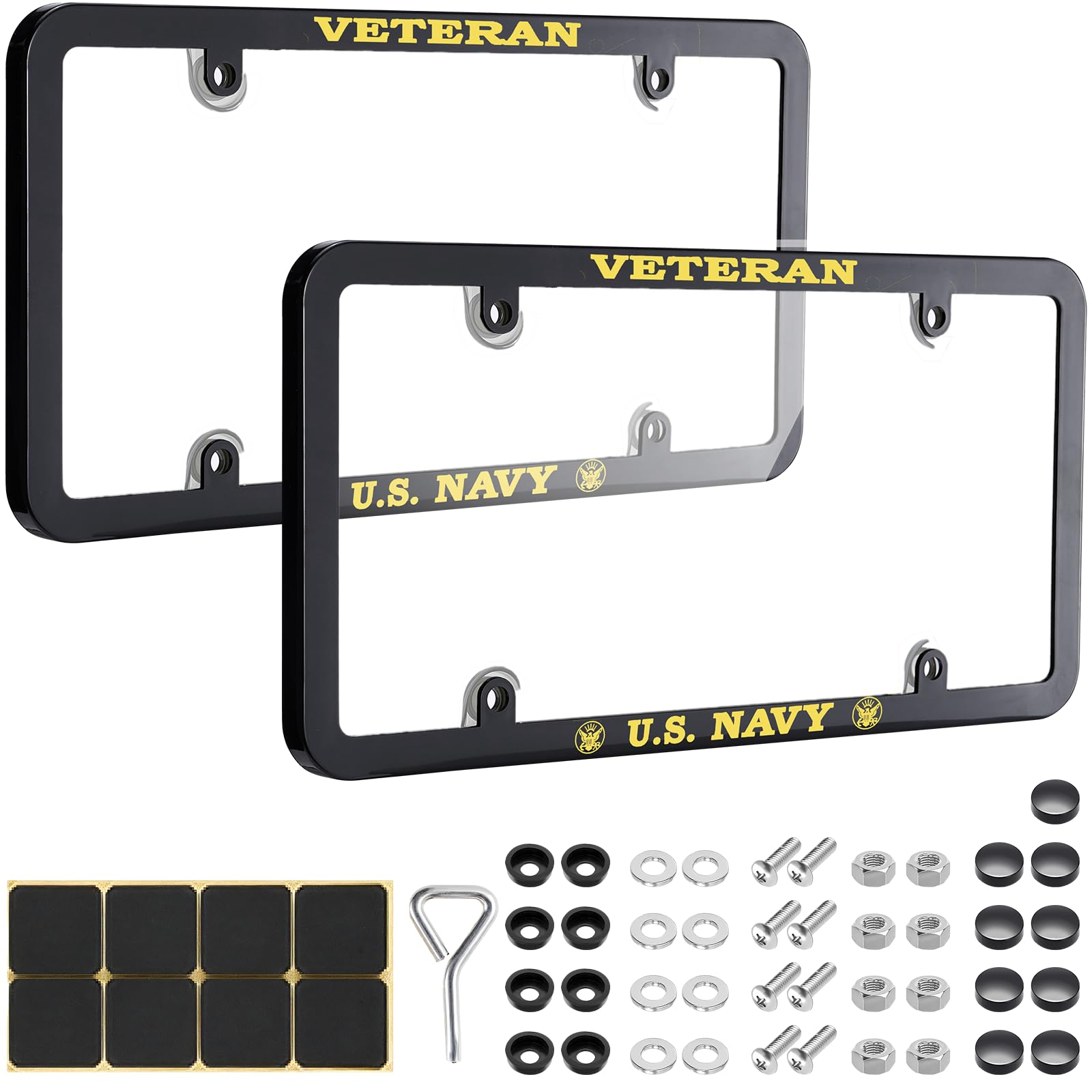 License Plate Protector 2PCS, Yellow License Plate Cover and Frame, Rust Proof car License Plate Cover and Frame Bracket, with Screws and Cover, Suitable for Standard 12.4x6.3 inch License Plates