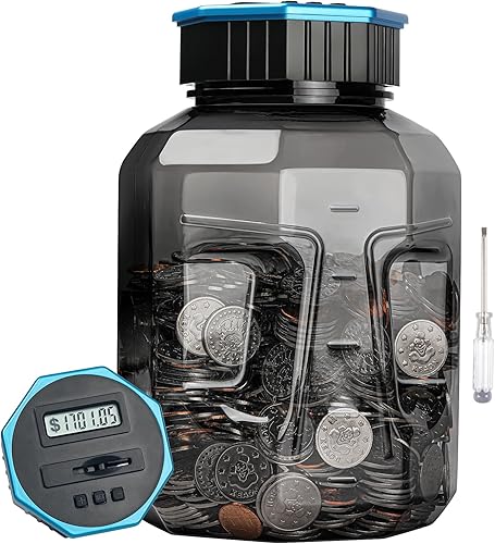 Miniatura 10 de Vcertcpl - Alcancía grande para adultos y niños, banco digital de conteo de monedas con contador LCD, capacidad de 2.4 litros, gran contador de