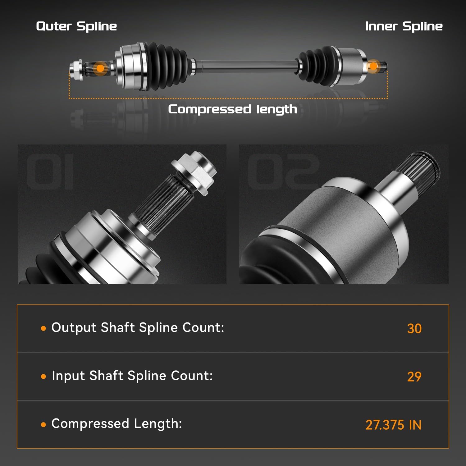 BRTEC Front CV Axle Shaft Assembly Compatible with Honda Odyssey 2005 2006 V6 3.5L - Driver Side, 66-4224 44304SHJA01