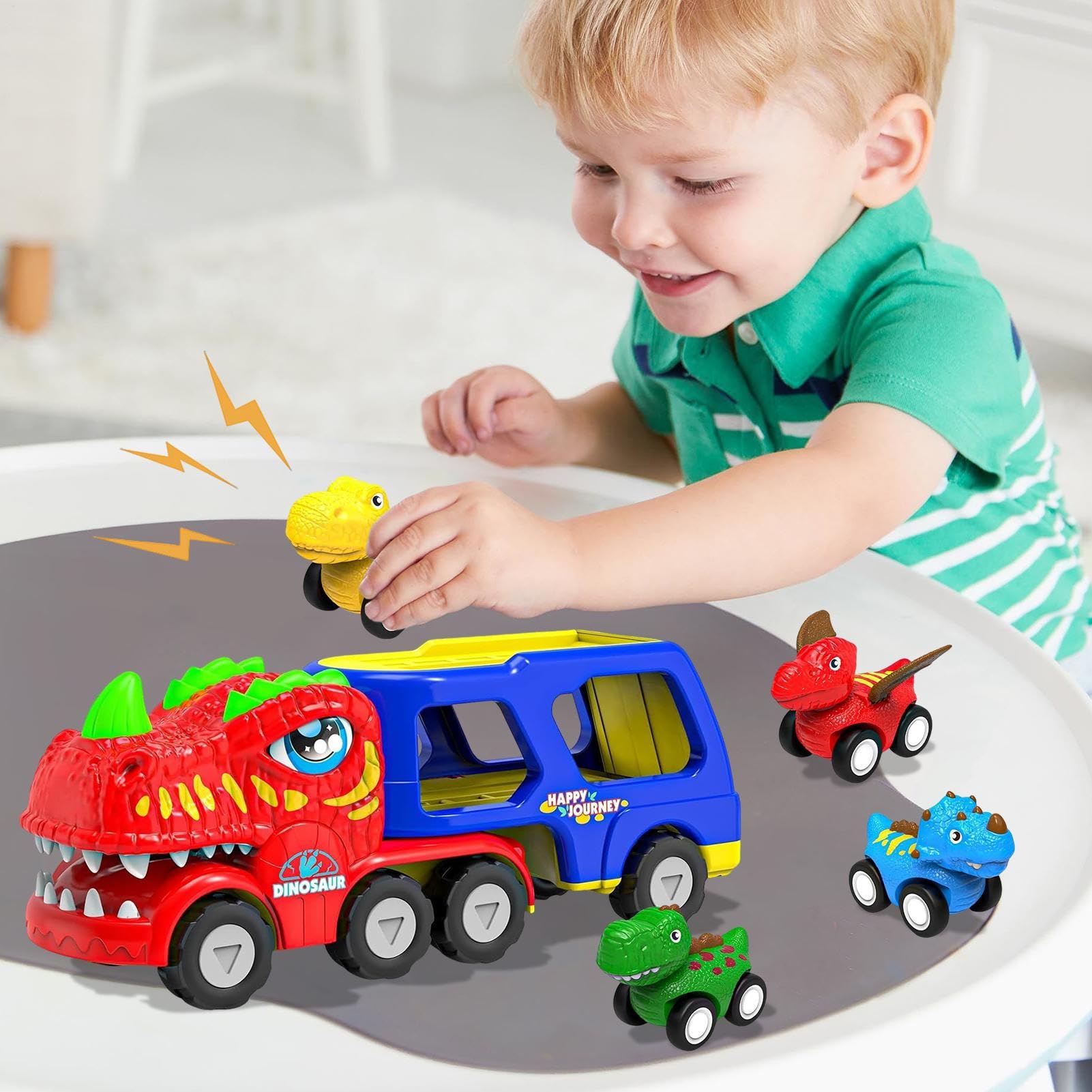 Camion Dinosauro Con Auto Tynosaurus Grande Camion Elettrico Con 4 | Figurine Dinosauri Veicoli Set Per Età Prescolare E Studenti