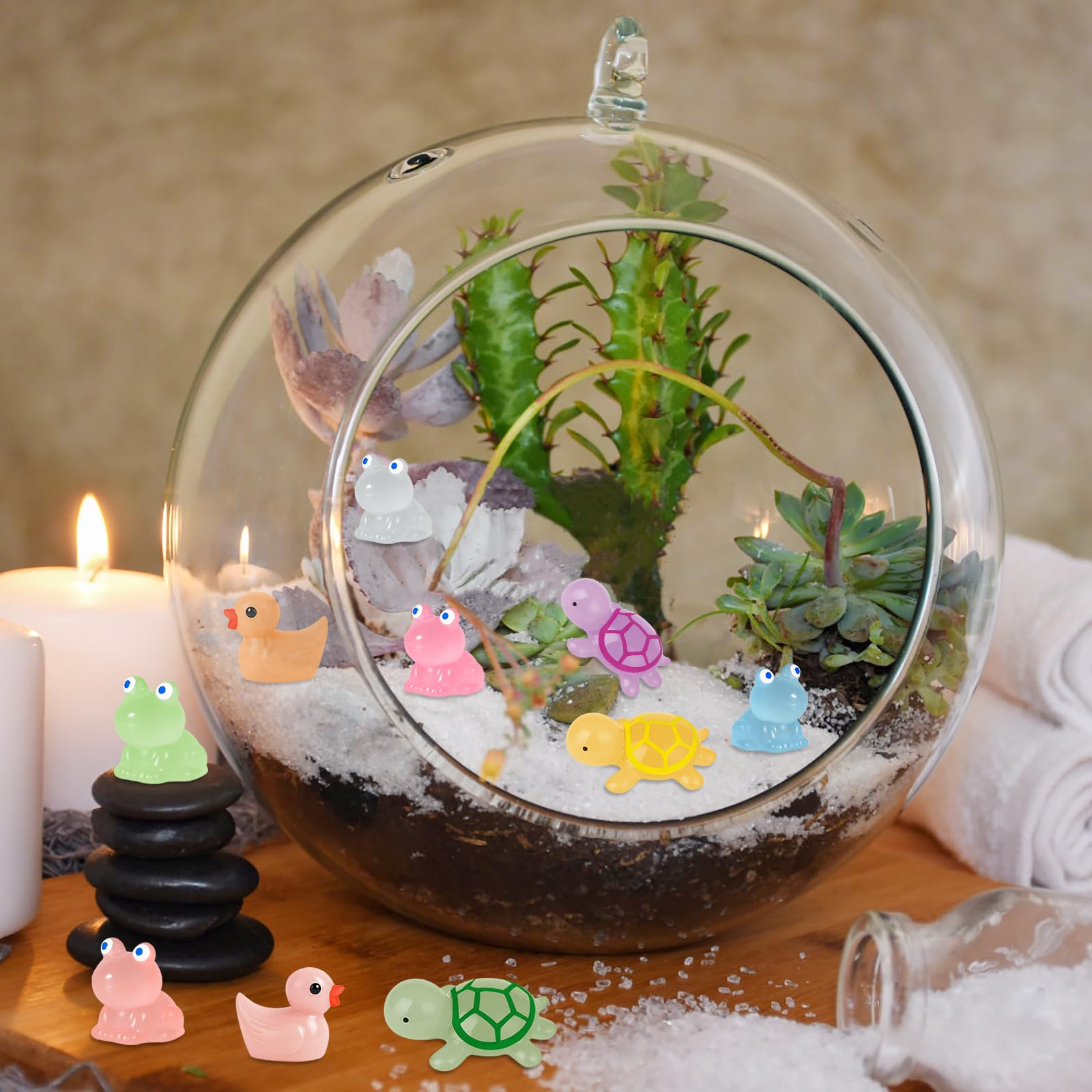 Mini figurki z żywicy, świecące w ciemności, małe kaczki, żółwie, żaby, figurki z żywicy, małe mieszane figurki zwierząt do dekoracyjnego ogrodu, miniaturowego krajobrazu, domku dla lalek
