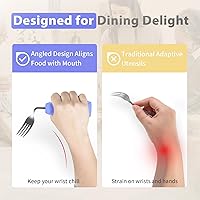 Vista 4 de Adaptive Utensils - Cuchillo y tenedor en ángulo para temblores de manos, parkinson, utensilios pesados con asas antideslizantes de fácil agarre