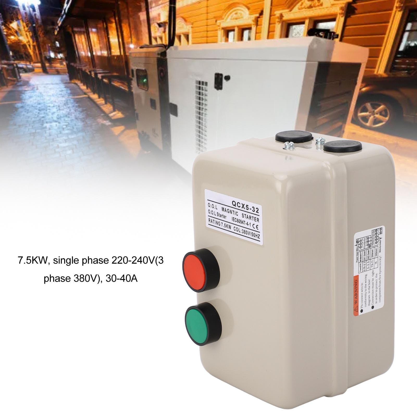 Arrancador de Motor Eléctrico Magnético, 380V 20-A 7.5KW 3HP Caja de Interruptor Magnético Trifásico, Arrancador de Motor Eléctrico para Compresor de Aire